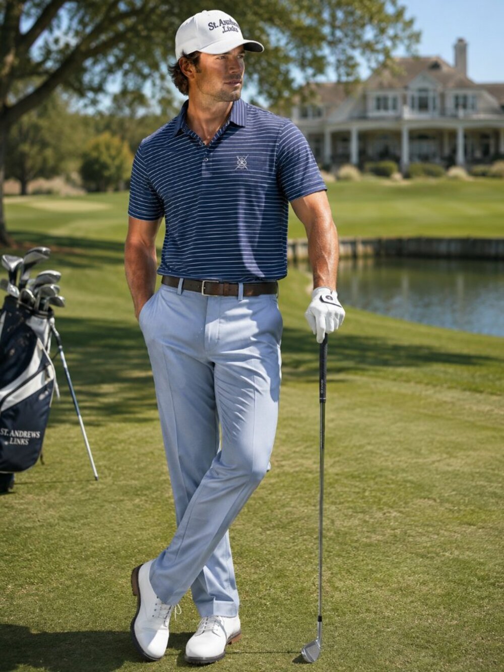 Brooks Brothers St Andrews Links Golf Pants Blue Gray Performance Mens 36x32
